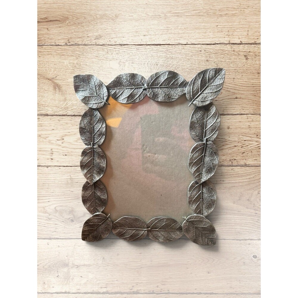 Vintage Silver Leaf Picture Frame Pewter Ornate Botanical Tabletop Photo Frame